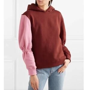 Tibi Two-Tone Burgundy Pink Cotton-Jersey Sculpted Hooded Sweatshirt XXS